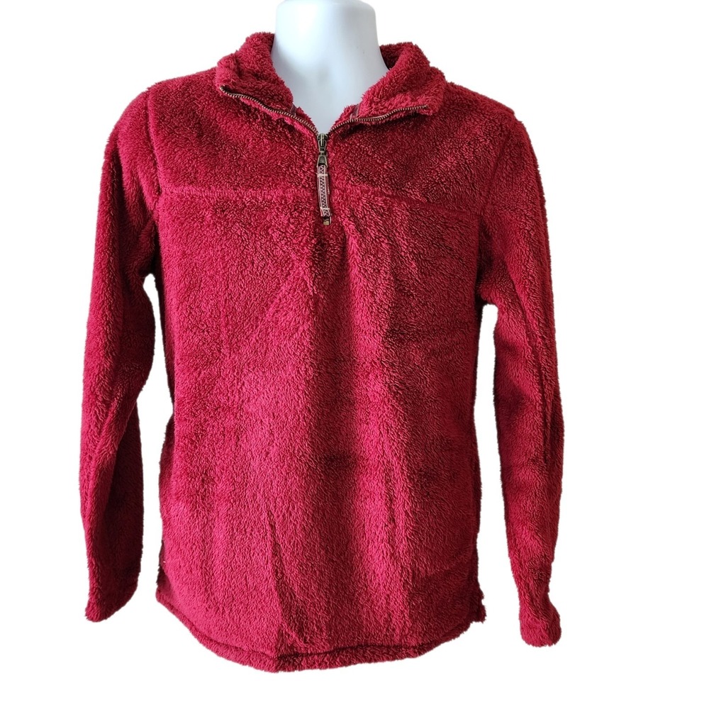 Grizzly Sherpa Womens Small 1/4 Zip Pullover Fleece Crimson Red Soft Cozy Jacket